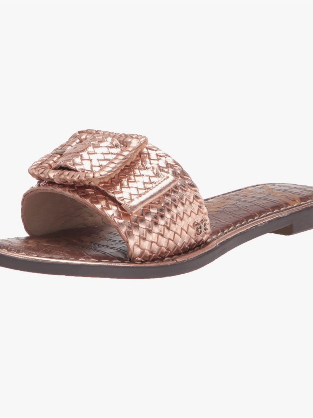 Sam Edelman Metallic Rose Gold Woven Buckle Slide - Picture 2 of 9